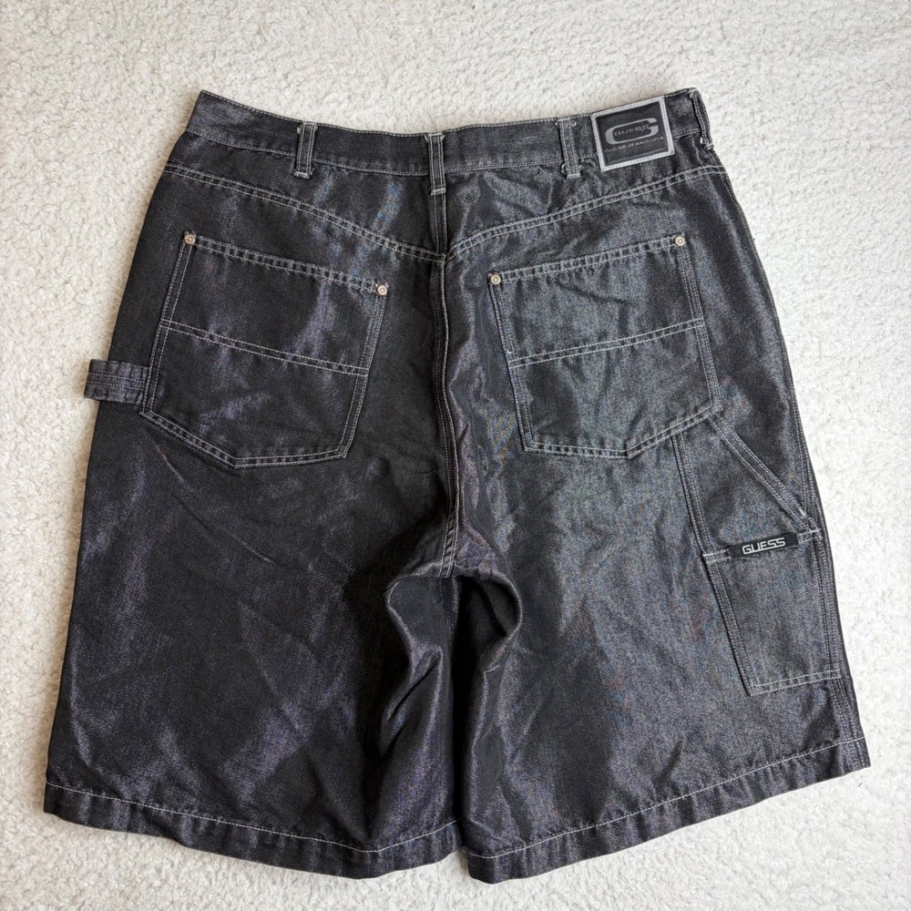 Vintage Guess Jeans Men 34 Black Metallic Carpenter Shorts Y2K Paratrooper Baggy